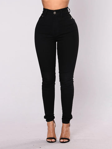 Airchics longue jeans slim fitness avec poches taille haute femme décontracté